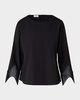 Waved Lace Cuffs Cotton Poplin Blouse
