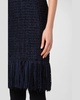 Chunky Tweed Sheath Dress with Fringed Hem