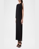 Lasercut Off-Shoulder Drape Midi Dress