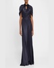 Twisted Cape-Sleeve Open-Back Satin Gown