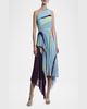 One-Shoulder Abstract-Print Pleated Midi Dress