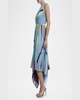 One-Shoulder Abstract-Print Pleated Midi Dress