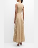 Eloise Floral Vine Embroidered Cotton Burlap Maxi Dress