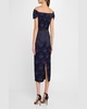 Off-Shoulder Floral Jacquard Midi Dress
