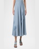 3D Carnation Raw Linen Midi Skirt