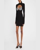 Crystal Bustier Cutout Long-Sleeve Mini Dress
