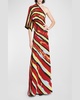 One-Shoulder Short-Sleeve Shells Jacquard Maxi Gown