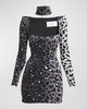 Printed Velvet Mini Dress with Neck Cuff