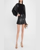 Latoria Crewneck Top with Vegan Leather Sleeves
