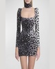 Printed Velvet Mini Dress with Neck Cuff