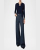 Ribbed Wool Cardigan with Contrast Piping