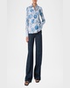 Carnation-Print Striped Cotton Poplin Button-Down Blouse