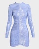 Ruched Metallic Jersey Long-Sleeve Mini Dress