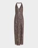 Beaded Side-Slit Halter Gown