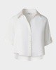 Short-Sleeve High-Low Button-Down Blouse