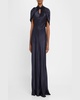 Twisted Cape-Sleeve Open-Back Satin Gown