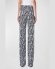 Marla Mini Half Circle Grid-Print Straight-Leg Moss Crepe Pants