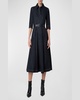 Belted Cotton Denim Midi Dress with Contrast Stitching
