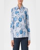 Carnation-Print Striped Cotton Poplin Button-Down Blouse