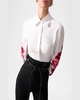 Floral-Embroidered Puff-Sleeve Button-Down Shirt