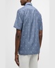 Men's Cotton-Silk Geometric-Print Camp Shirt