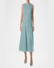Asymmetric Sleeveless Pleat Techno Midi Dress