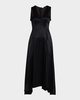 V-Neck Drop-Waist Silk Charmeuse Midi Dress