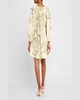 Flowy Puff-Sleeve Printed Linen Mini Dress