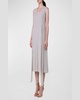 V-Neck Sleeveless Waist-Tie Silk Midi Dress