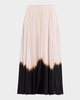 Tatum Pleated Contrast-Hem Midi Skirt