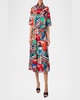 Sea Clipper Print Boxy Cotton Satin Blouse