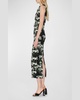 Flower-Print Boat-Neck Belted Midi Dress
