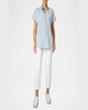 Striped Poplin Short-Sleeve Button-Shoulder Blouse