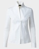 Long-Sleeve Notched-Collar Poplin Blouse