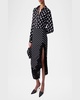 Polka-Dot Lace Slit Midi Skirt