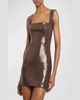 Portrait-Neck Sleeveless Sequined Mini Dress