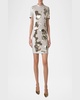 Mock-Neck Short-Sleeve Sequin Mini Dress