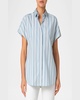 Striped Poplin Short-Sleeve Button-Shoulder Blouse