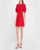 Bettina Topstitched Puff-Sleeve Mini Dress