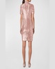 Sequined Mock-Neck Short-Sleeve Mini Dress
