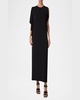 Lasercut Off-Shoulder Drape Midi Dress