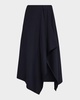 Draped Navy Midi Skirt