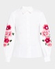 Floral-Embroidered Puff-Sleeve Button-Down Shirt