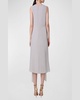 V-Neck Sleeveless Waist-Tie Silk Midi Dress
