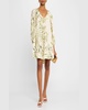 Flowy Puff-Sleeve Printed Linen Mini Dress