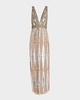 Beaded Deep V-Neck Column Gown