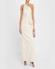 One-Shoulder Metallic Jacquard Column Gown