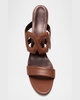 Leather Block-Heel Slide Sandals