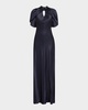 Twisted Cape-Sleeve Open-Back Satin Gown