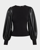 Latoria Crewneck Top with Vegan Leather Sleeves